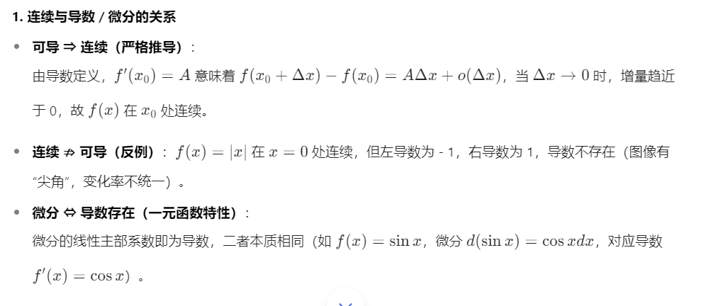 一元函数连续、可导、可微、可积之间的关系