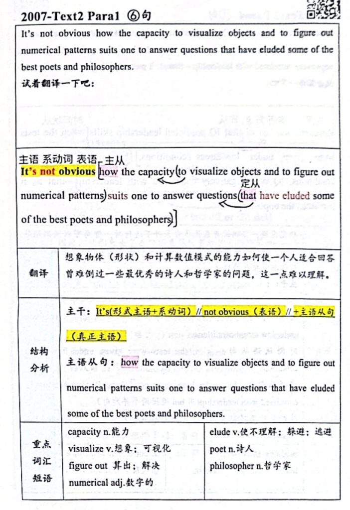 2007年 阅读长难句