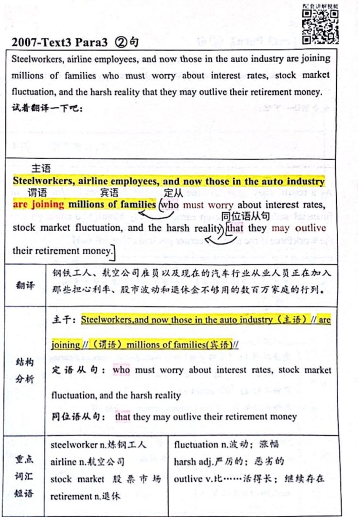 2007年 阅读长难句